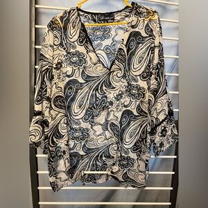 Susan Graver Black and White Paisley Blouse